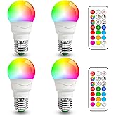 ILC Color Changing LED Light Bulb, A15 40W Equivalent, 5000K Daylight White, 450LM 5W E26 Screw Base RGBW, Mood Light Bulb - RGB 12 Color Choices - Timing Infrared Remote Control Included (4 Pack)
