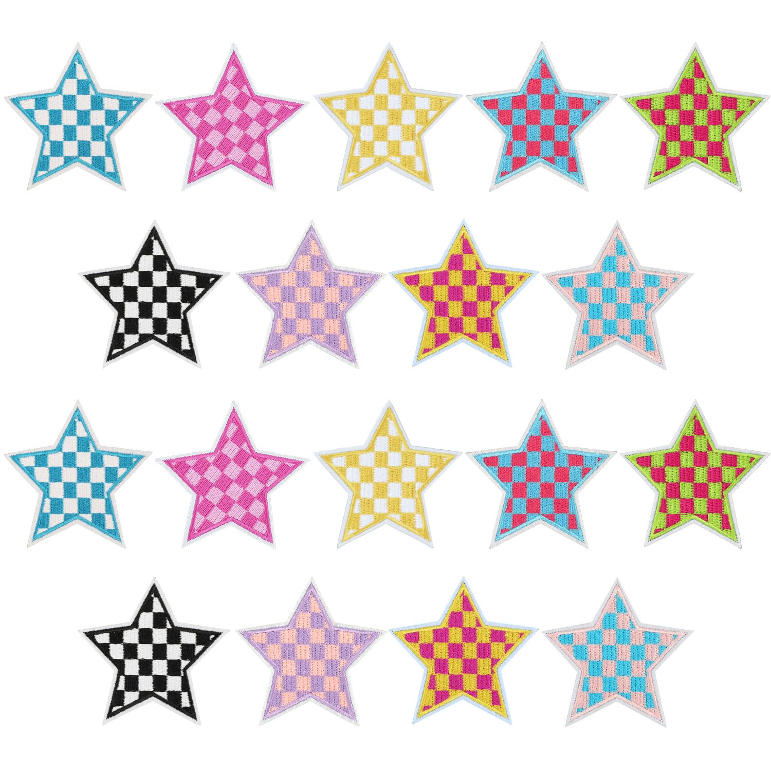 Photo 1 of 18pcs Iron on Patches, Checkered Flag Patches Iron on Embroidered Sew on Patches Racing Day Patches Decorative Applique Patches for Clothing Hats Jeans Crafts (Star)