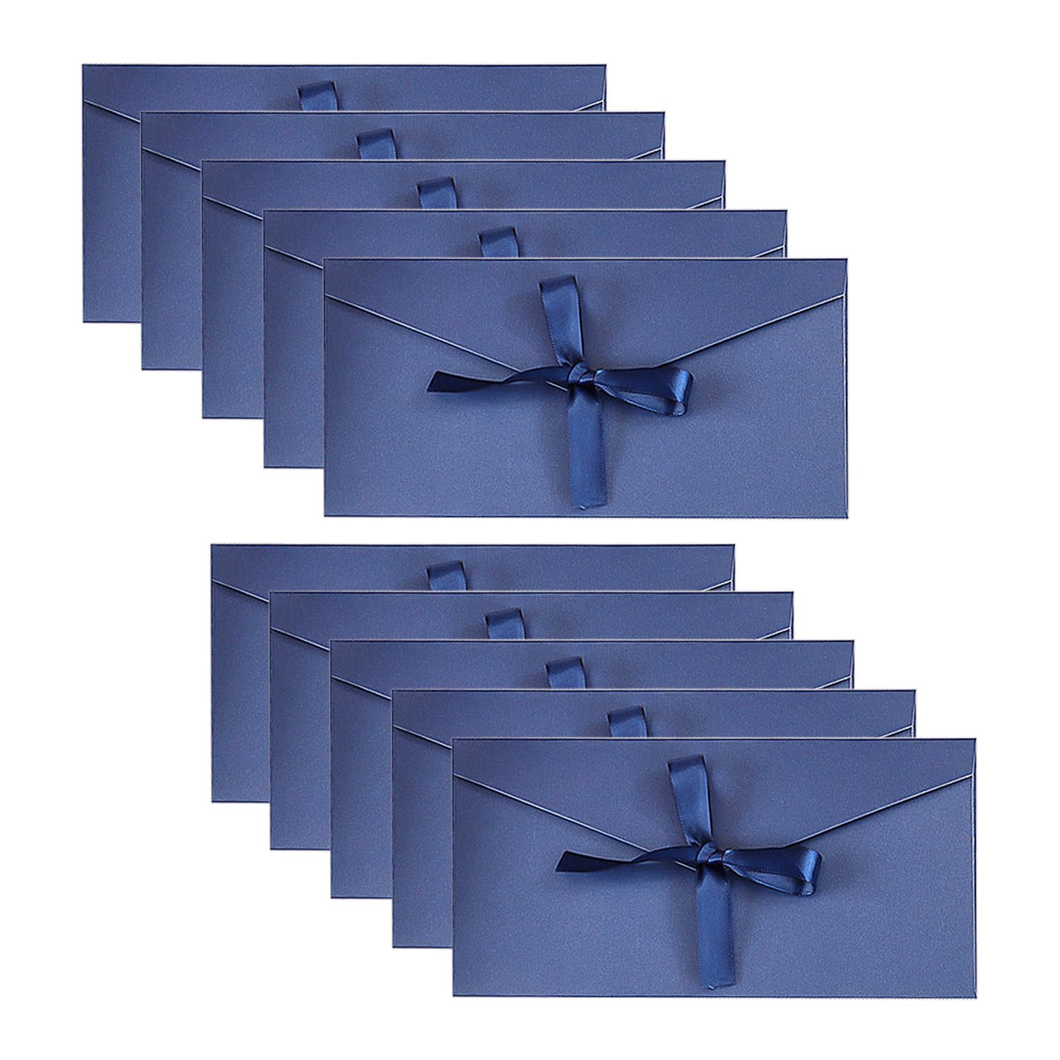 10 Pieces of Lake Blue Envelopes with Ribbons, Kraft Paper Ribbon Greeting Cards, Gift Envelope Bags, Invitation Envelopes (22 * 11cm)