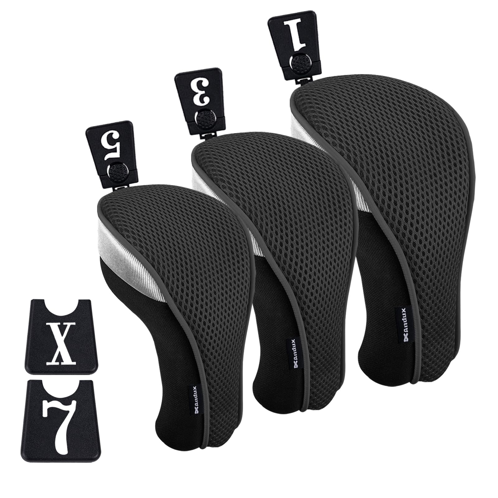 Andux Golf 460cc Driver Fairway Wood Club Head Covers Short Neck 3pcs/Set Black/Black