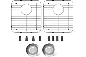 jkxoo 2Pack Sink Protectors for Kitchen Sink 13.1''x11.6''x1'', 304 Stainless Steel for Kitchen Sink Grate with Rear Drain, Sink Grate Sink Rack for Bottom of Sink with 2Pack Sink Strainers