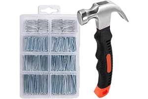 EWONICE 620PCs Hardware Nail Assortment Kit with 8oz Claw Hammer, Mini Hammer with Anti-Slip Handle, Anti-Corrosive Galvanized 310 Picture Hanging Nails & 310 Finishing Nails (Red)