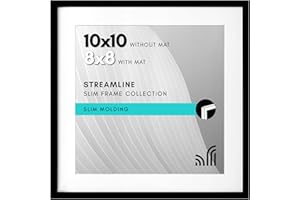 Americanflat 10x10 Picture Frame with Shatter-Resistant Glass - Use as 8x8 Frame with Mat or Display 10x10 Photo Without Mat - Streamline Collection - Square Frames for Tabletop or Wall - Black
