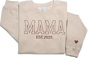LullabyMall Personalized Embroidered Mama EST Sweatshirt For Women, Custom Gifts for Mother's Day Chirstmas Birthday for Mama