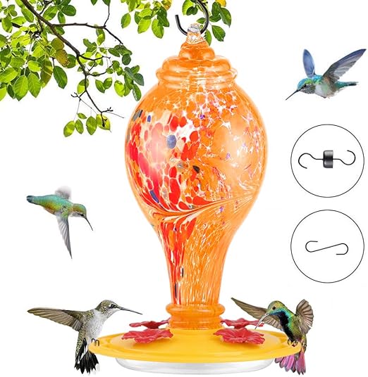 Hummingbird Feeders for Outdoors, Hand Blown Glass