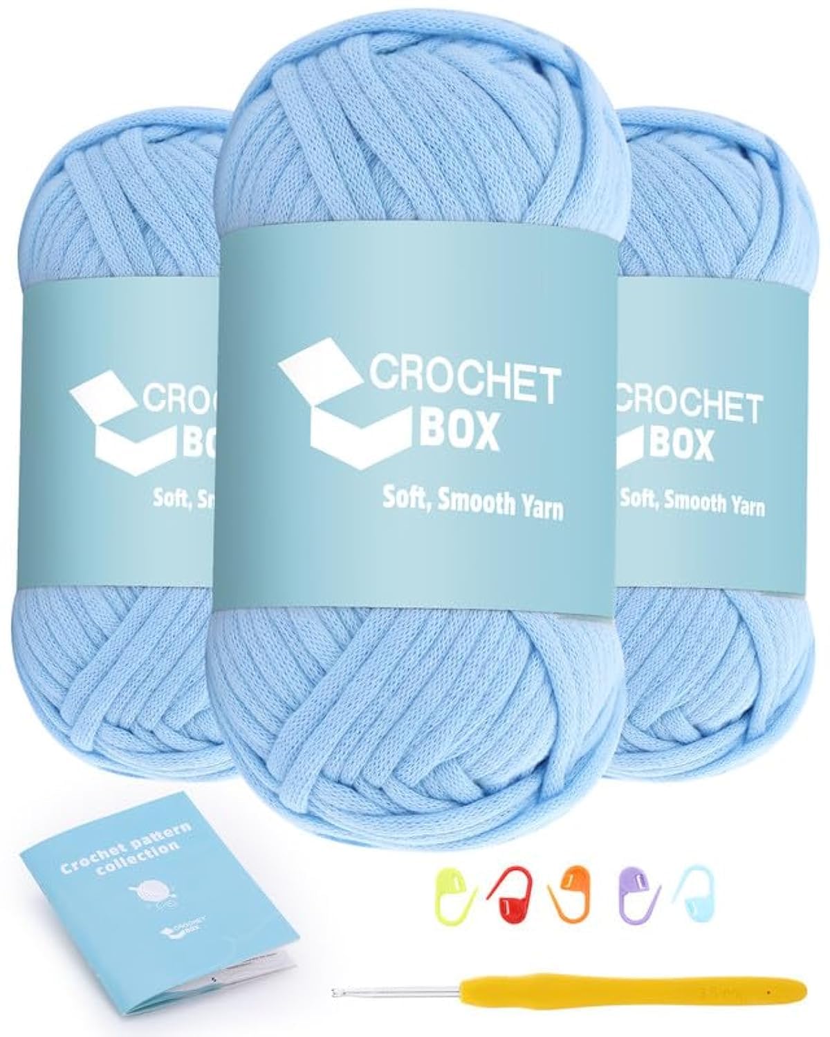 CROCHET BOX Cotton Nylon Blend Yarn - 3 PCS, Light Blue, #4 Medium Weight Worsted Yarn, Easy to See Stitches, Beginner Friendly — image 1
