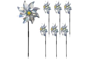 Bagentry 7 Pack Bird Scare Devices Outdoor Pinwheels with Stakes, Laser Silver Reflective Windmills for Garden, Sparkly Bird 