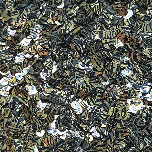5mm Flat Round Sequin Paillettes ~ Gold Black Stripe Tiger Effect Metallic ~ Loose sequins for embroidery, bridal, applique, arts, crafts, and embellishment. Made in USA.