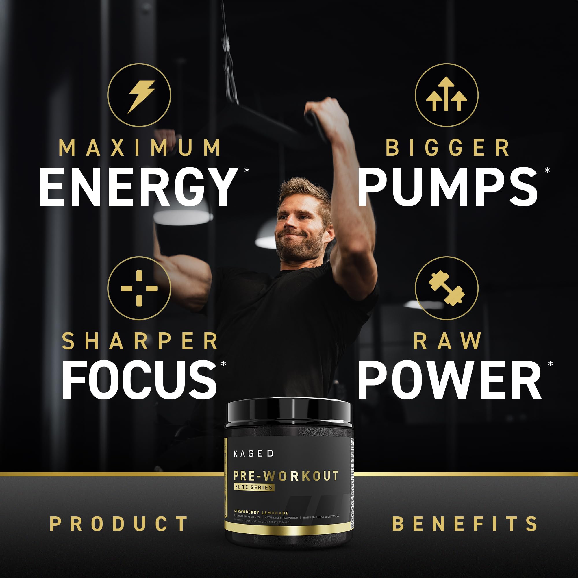 Kaged Pre Workout Elite Powder | Strawberry Lemonade | Pre-Workout with Creatine, Beta Alanine, L-Citrulline, BCAAs | 388 mg Organic Caffeine | Pre Supplements for Men & Women | 20 Servings