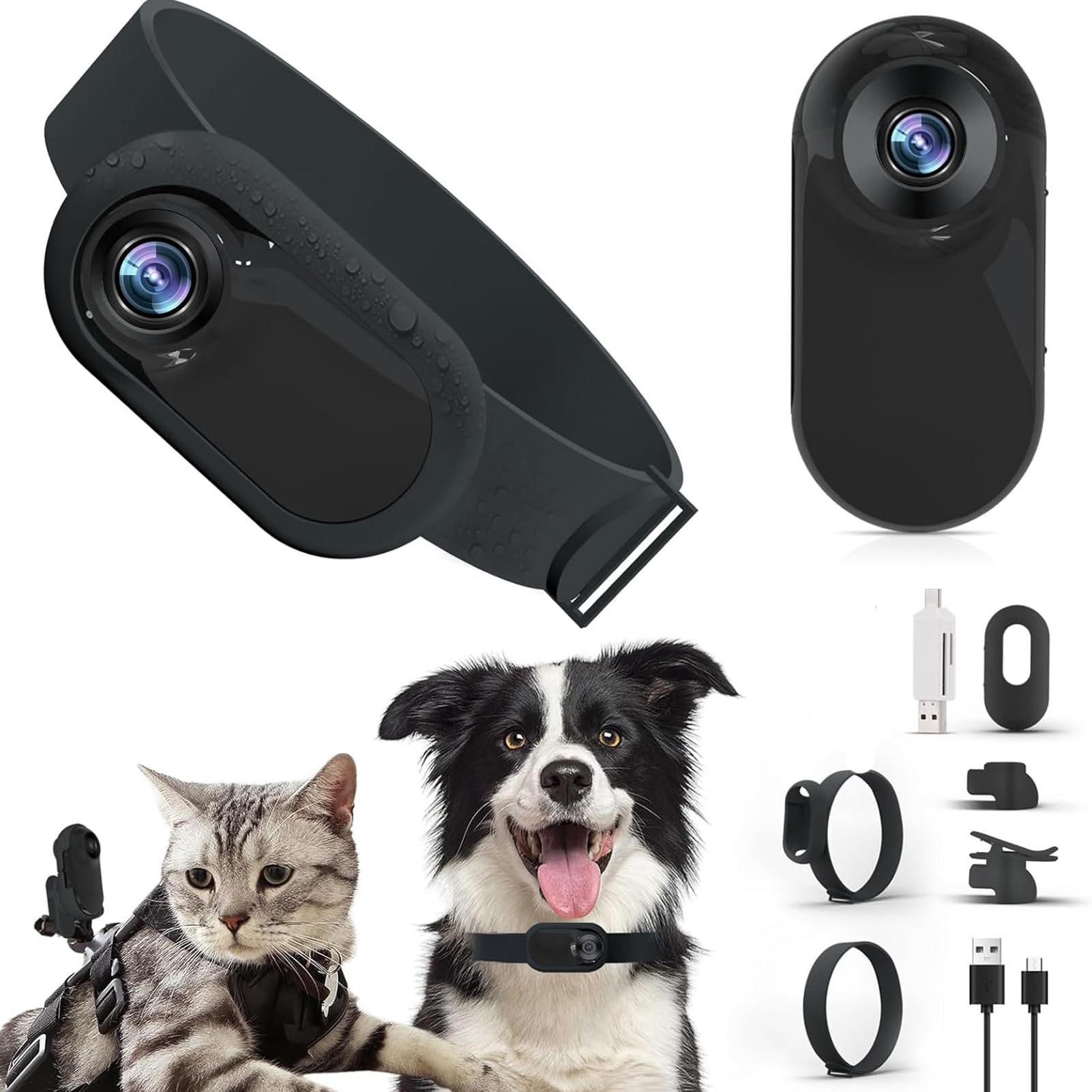 Cat Collar Camera, 1080P FHD Dog Tracker Collar, Pet Action Camera with Video Records, 0.96 LCD Screen, 170° Wide Angle, No WiFi Needed, for Cats, Dogs, Outdoor, Indoor