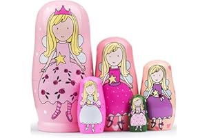 GRPSKCOS Nesting Dolls Valentines Day Gifts for Kids Birthday Cute Angel Girls Stacking Russian Matryoshka Dolls Toys Set of 5(02 Angel)