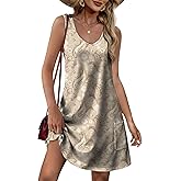 Womens Sleeveless Mini Dress Vintage Paisley V-Neck Casual Tank Dresses Summer Beach Cover Up Sundress with Pockets