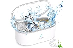 ASLAWU Professional Jewelry Cleaner Ultrasonic Machine 40W,48Khz 12oz for Retainer,Eyeglasses,Necklaces,Rings,Watches,Dentures,304 Stainless Steel Tank with
