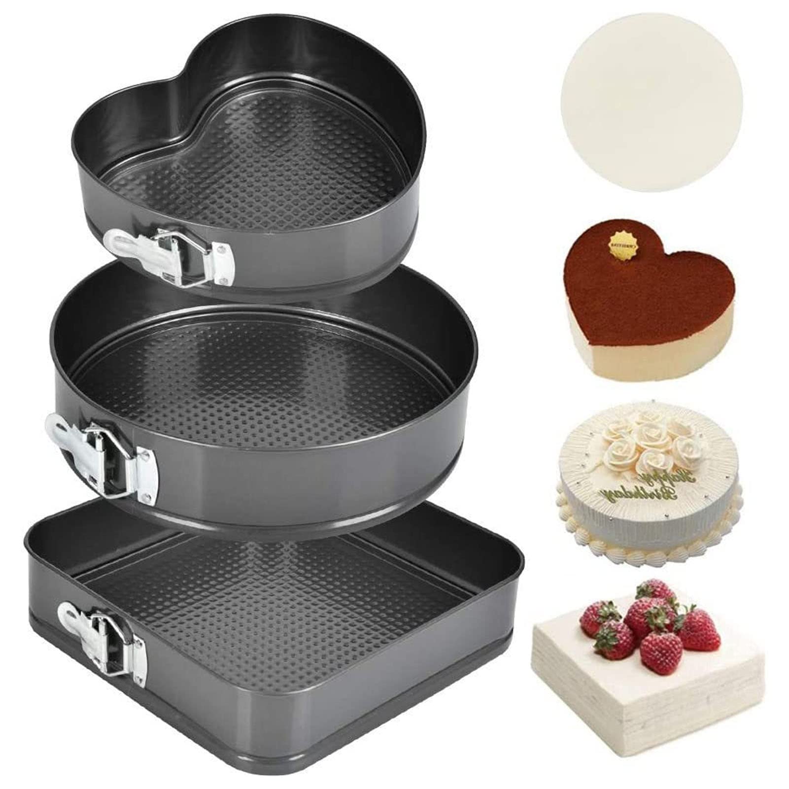 Photo 1 of ** missing round pan **  3Pcs Cheesecake Pan, Carbon Steel Round Heart Shape Springform Pans for Kitchen (18/20/22)