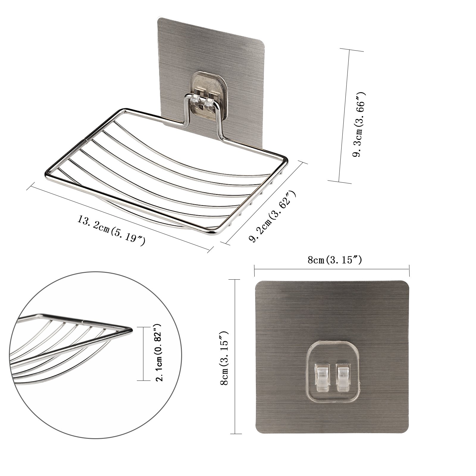 MEZOOM 2er Selbstklebende Seifenhalter, Edelstahl Seifenkorb WC Seifenablage Wand Montage ohne Bohren für Badezimmer Küche Schwämme, Bürsten, Seife