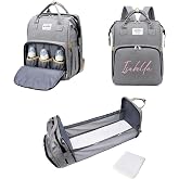 Personalized 3 in 1 Diaper Bag Backpack with Changing Station Multifunction Large Baby Diaper Bags for Boys &amp; Girls Portable, Custom Lightweight Changing Bag Newborn Baby Essential Gifts (Grey)