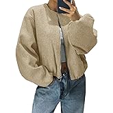 Tankaneo Womens Cropped Bomber Jackets Trendy Casual Collarless Pea Coat Zip Up Fall Short Jacket
