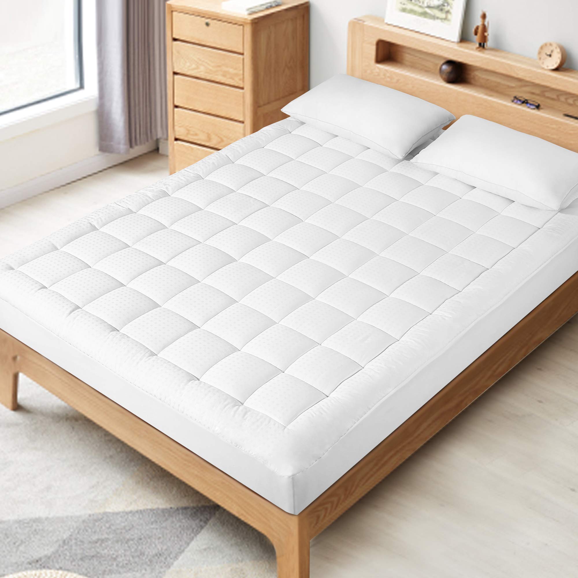 Starcast Mattress Topper Queen - Cooling Mattress Pad Cover - 300 TC Cotton Bed Topper- Deep Pocket Down Alternative Quilted Mattress Pads(1 Inch,Queen)