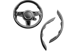 Fehlot Carbon Fiber Steering Wheel Cover, 15-inch Universal Auto Car Steering Wheel Cover, Black Leather and Microfiber, Grea