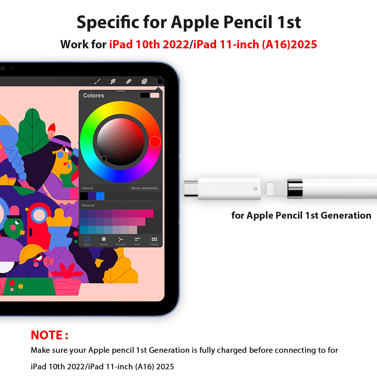USB C Pencil Adapter for Apple Pencil 1st Generation, USB-C to for Lightning Pencil Charger Adapter Specific Compatible with iPad 10th Gen, Type-C iPencil Dongle Connector for iPad A16 with Pencil 1