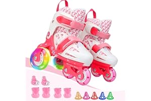 4-PEJIIJAR Kids Quad Roller Skate,Roller Skates for Girls Boys,3-Point Balance Roller Shoes for Beginners