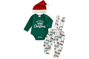 BeQeuewll Newborn Baby Boy Mardi Gras Outfit Letters Print Romper Striped Suspender Pants Overalls 3pcs Carnival Clothes Set
