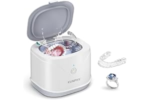 Ultrasonic Retainer Cleaner, KUNPHY 46KHz Professional Ultrasonic Jewelry Cleaner 7.5Oz, Retainer Cleaner Machine for Dentures, Braces, Aligner, Dental Appliances (White)