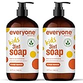 Everyone 3-in-1 Kids Soap, Body Wash, Bubble Bath, Shampoo, 32 Ounce (Pack of 2), Orange Squeeze, Coconut Cleanser with Organic Plant Extracts and Pure Essential Oils (Packaging May Vary)