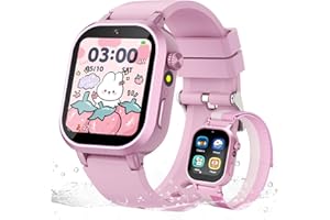 Wiszodet Kids Waterproof Smart Watch Girls Gift Age 3-12 with 39 Game HD Touch Screen Music Player Video Camera Pedometer Alarm Clock Birthday Gift for 6 7 8 9 Year Olds Pink