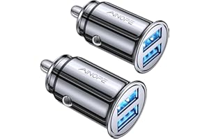AINOPE 2 Pack Fast Mini Car Charger Adapter, 4.8A Metal Cigarette Lighter USB Car Charger Flush Fit, Dual Port Compatible with iPhone 14 13 12 Pro Max 8 Plus 7 6s, Samsung Galaxy S23/10/9/8/7, iPad