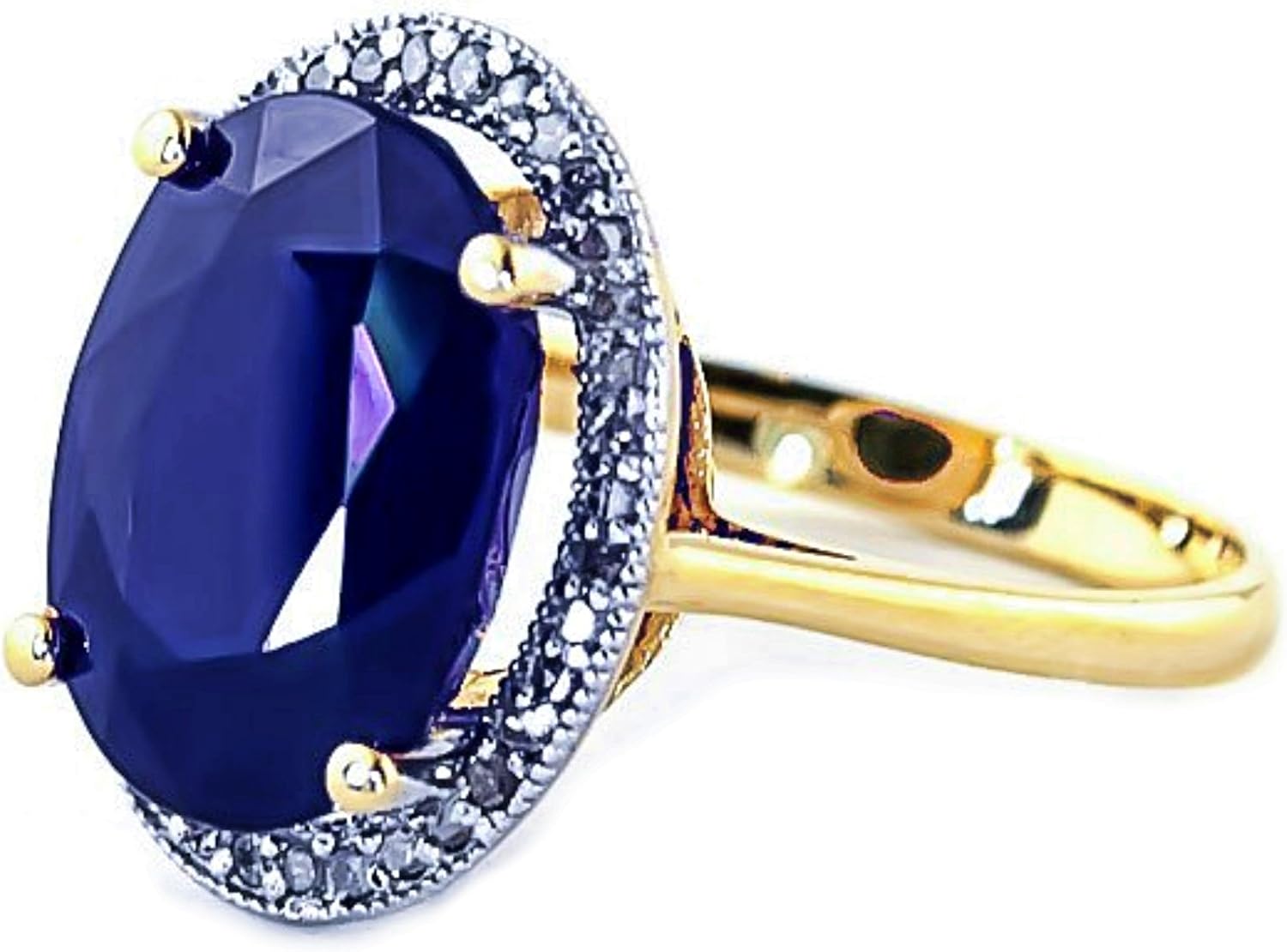 Galaxy Gold 14k Yellow Gold Oval Sapphire and Diamond Ring - Size 11.0