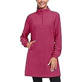 MoFiz Women's Fleece Dress Sweatshirt Long Half Zip Pullover Polar Tunic Winter Lounge Dress Warm Cover Ups with Pocket