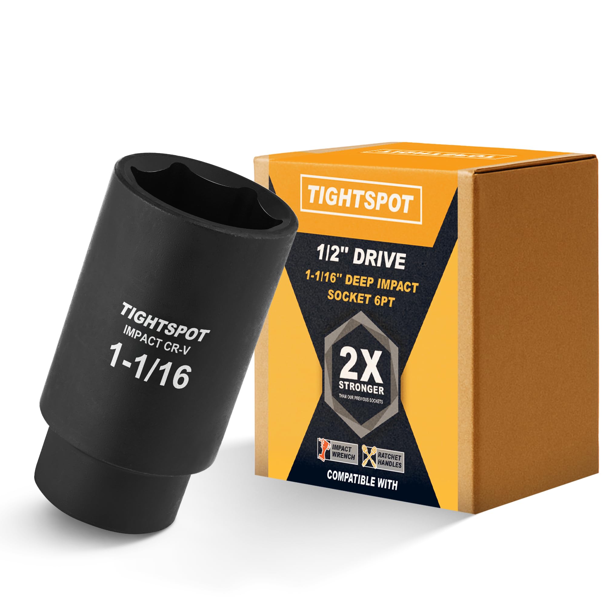 Photo 1 of TIGHTSPOT 1/2 Inch Drive 1-1/16 Inch Deep Impact Socket with Anti-Rounding 6 Point Design, Heat-Treated CRV Steel