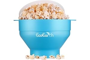 EcoEarth Microwave Popcorn Maker (Blue Crab) - Collapsible Food-Grade Silicone Popcorn Popper Bowl w/Lid - Hot Air Popper at 