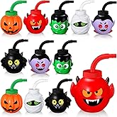 Umigy 12 Pcs Halloween Cup for Kids 10 oz Halloween Reusable Plastic Cup with Lid and Straw Mummy Green Giant Pumpkin Devil Vampire Bat Shapes for Gift Party Favor Supplies