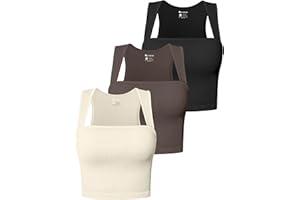 OQQ Women's 3 Piece Tank Tops Strappy Sleeveless Square Neck Stretch Tee Shirts Crop Camis