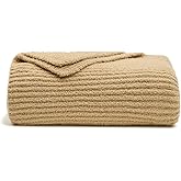 bearberry Soft Rib Knit Blanket Thin Warm & Breathable - Snuggly Minky Throw for Everyday Use, Travel, Chair | All-Season Machine Washable for Couches, Gifts, Family (Camel, 50”x60”)