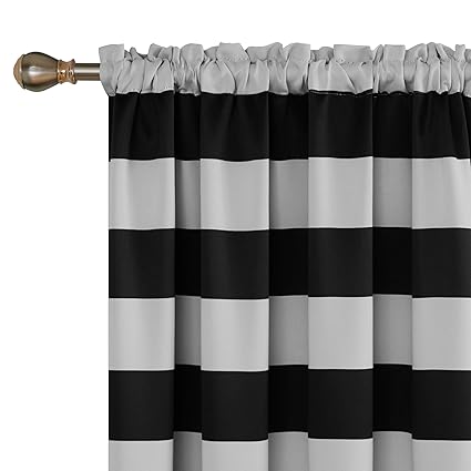 Amazon Com Deconovo Striped Blackout Curtains Rod Pocket Black