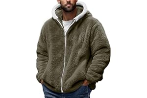 Fuzzy Sherpa Jackets for Men Fall Winter Warm Fleece Hoodie Long Sleeve Fashion Full Zip Jacket Coat