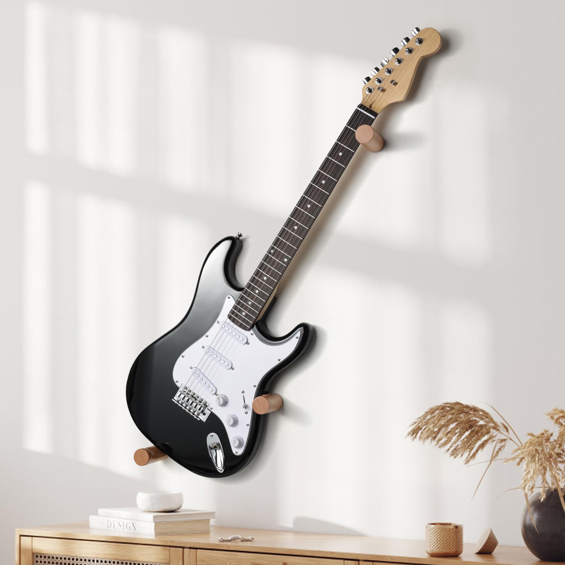 Photo 1 of DAZZLIFE Electric Guitar Wall Mount Hanger Horizontal Hidden Design, Solid Wood Holder with Adjustable Hooks, Neck Protection (Wood Color)