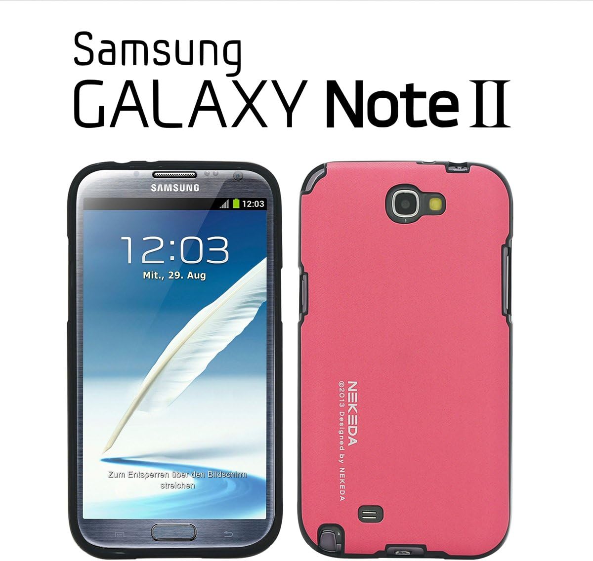 Hybrid Slim Jelly Bumper Case w/ Leather Back Plate for Samsung Galaxy Note 2 II E250 (Hot Pink)