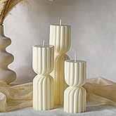 Conelist Ribbed Pillar Candles Set of 3 Width 2.4" High 5.5" 7" 9" Handmade Scented Soy Wax Candle Natural Aesthetic Candles Housewarming Gift Decorative Candles for Home Decor(White)