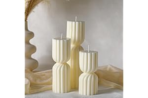Conelist Ribbed Pillar Candles Set of 3 Width 2.4" High 5.5" 7" 9" Handmade Scented Soy Wax Candle Natural Aesthetic Candles Housewarming Gift Decorative Candles for Home Decor(White)