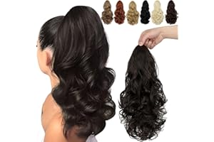FELENDY Ponytail Extension, 15" Drawstring Ponytail Hair Extensions Wavy Curly Clip in Pony Tails Cute Hairpiece for Daily Use Synthetic Dark Brown
