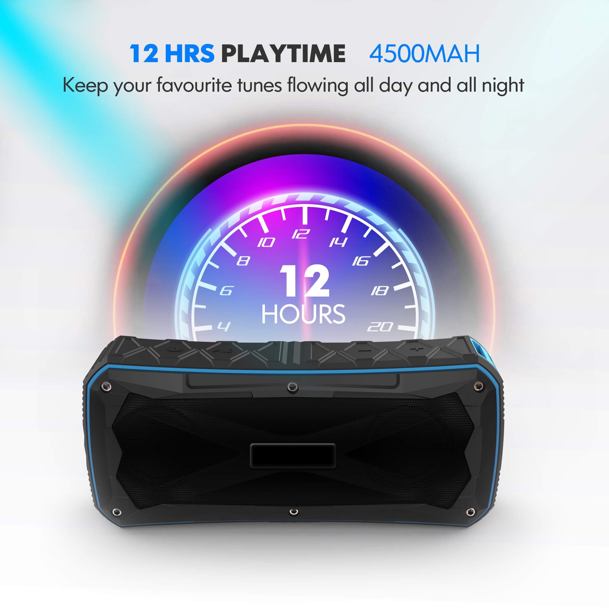 Portable Bluetooth Speaker Waterproof IP67,20W Stereo Pairing,12H Playtime Enhanced Bass Wireless Outdoor Speakers with Built-in Mic and Power Bank for Party,Travel,Camping,Beach,Shower (Blue)