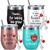 Yinder Valentines Gifts for Teachers Tumbler Set 4pcs Stainless Steel Tumblers with Keychains 12oz Insulated Mugs for Teachers Appreciation Presents Thank You Gifts Bulk Teacher Supplies(Heart)
