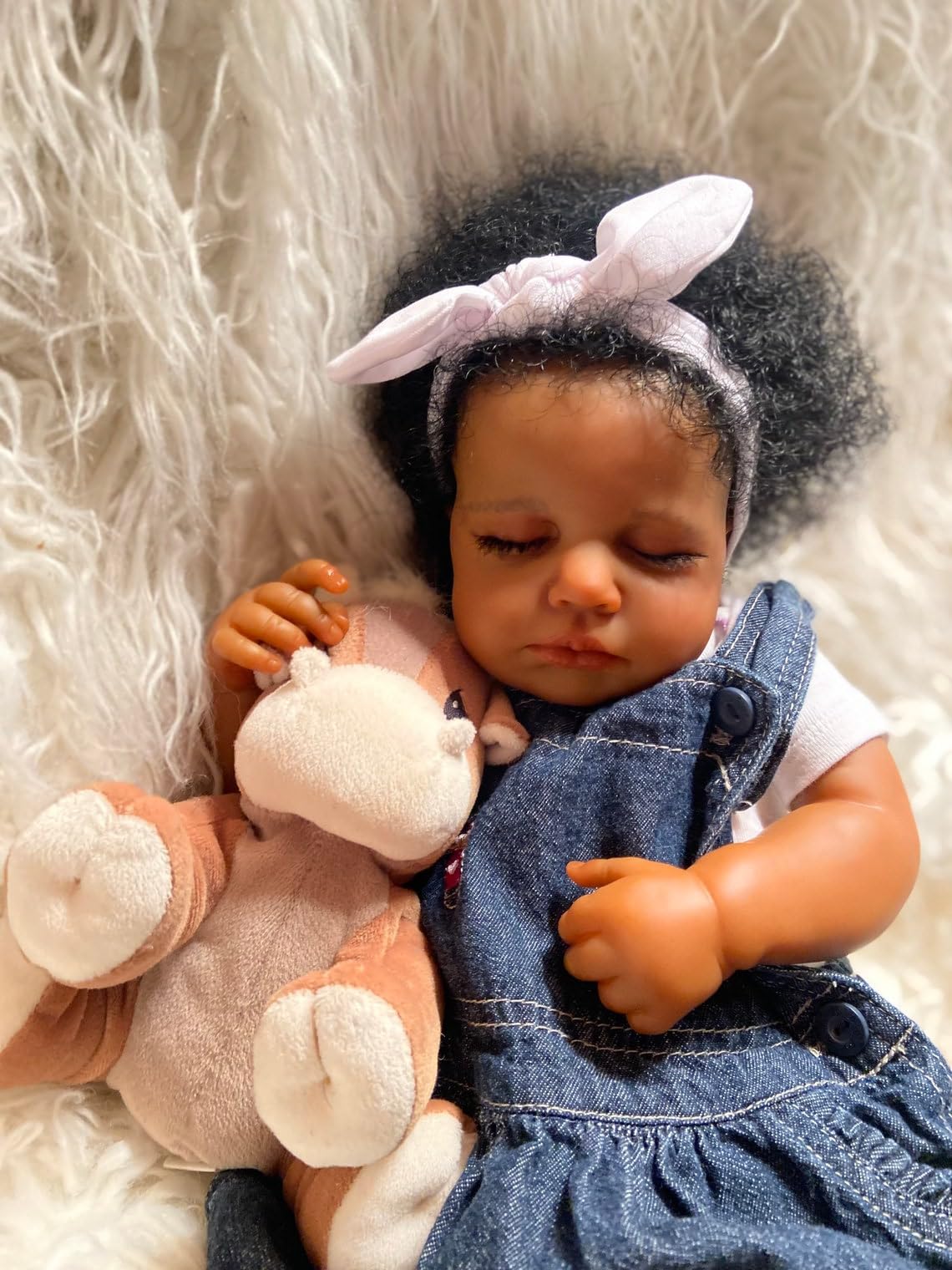 iCradle Realistic Reborn Black Girl Doll 19.7 Inch, African Newborn Doll with Rooted Hair & Cloth Body, Safe Play Toy for Kids Ages 3+