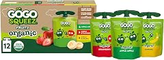 GoGo squeeZ No Sugar Added Organic Applesauce Variety Pack, 12 Count | Kids On The Go Fruit Snack with Apple, Strawberry & Ba