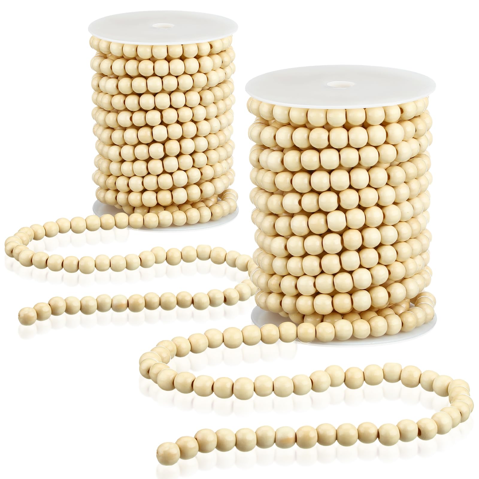 Photo 1 of Giegxin 2 Pcs 66 Feet in Total Christmas Wooden Bead Garland Decor Christmas Tree Decorations Handmade Christmas Garland Boho Farmhouse Garland Wood Garland for Christmas Holiday Favors (Wood Color)