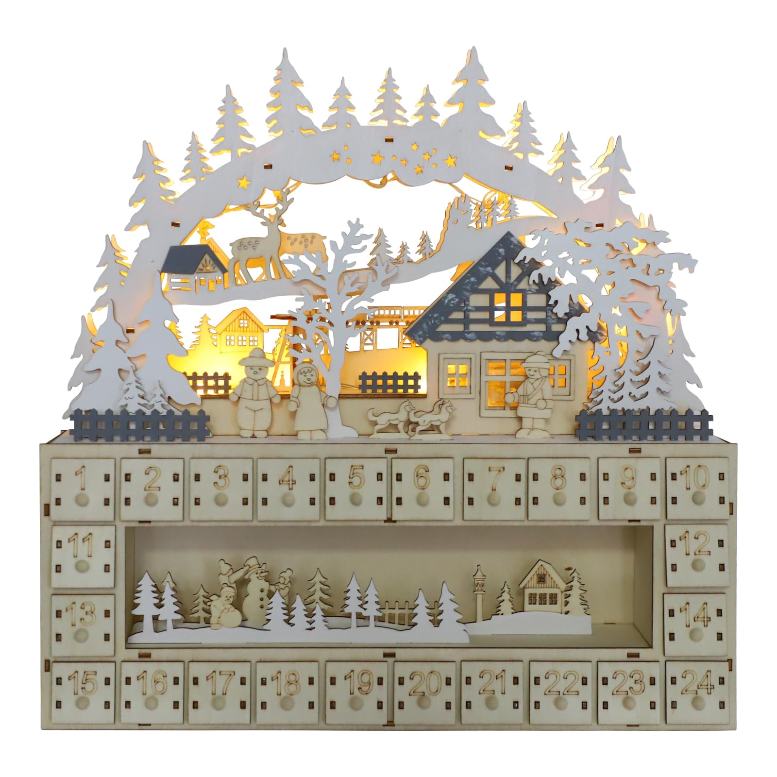 MorTime Advent Calendar with 24 Drawers Lighted Wooden Countdown to MorTime Advent Calendar with 24 Drawers Lighted Wooden Countdown to